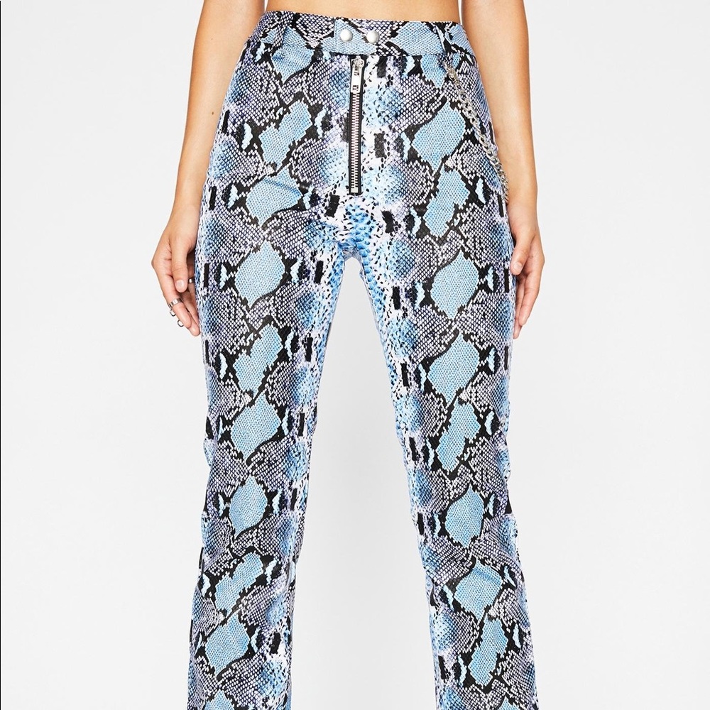 dolls kill blue snakeskin pants